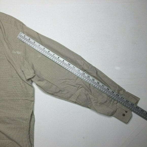 Claiborne Men's Button Up Long Sleeve Collared Shirt Beige Solid Size 34-35 - Picture 9 of 10